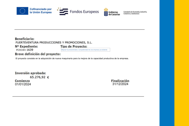 Cartel de subvención del Gobierno de Canarias, expediente PI202401 1639